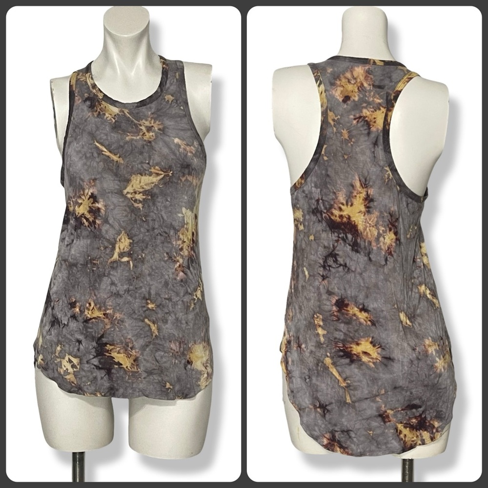 Earthbound Women’s Tie-Dye Gray and Gold Racerback High Low Tank M